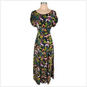 Elizabeth Wayman New York Vintage Long Black Floral Button Front Maxi Dress 6
